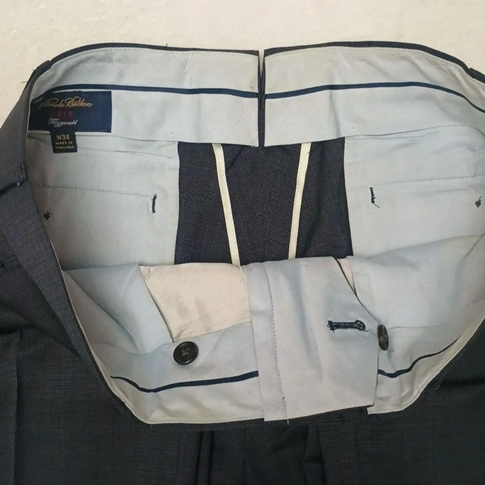 Brooks Brothers Pants Men 34x34 Gray Fitzgerald 1818 Slim Wool Mohair Dress Suit